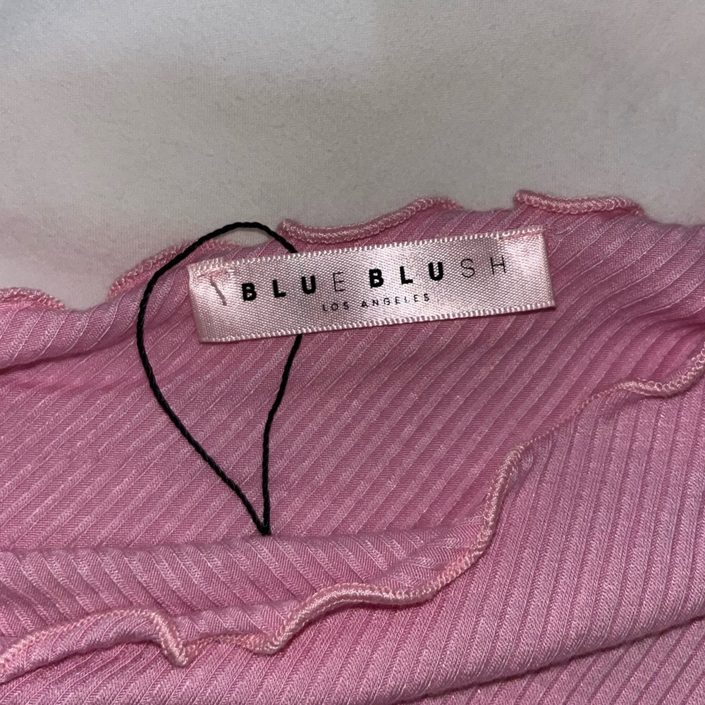 Blue Blush Ribbed Pink Ruffle Top - Picture 2 of 3